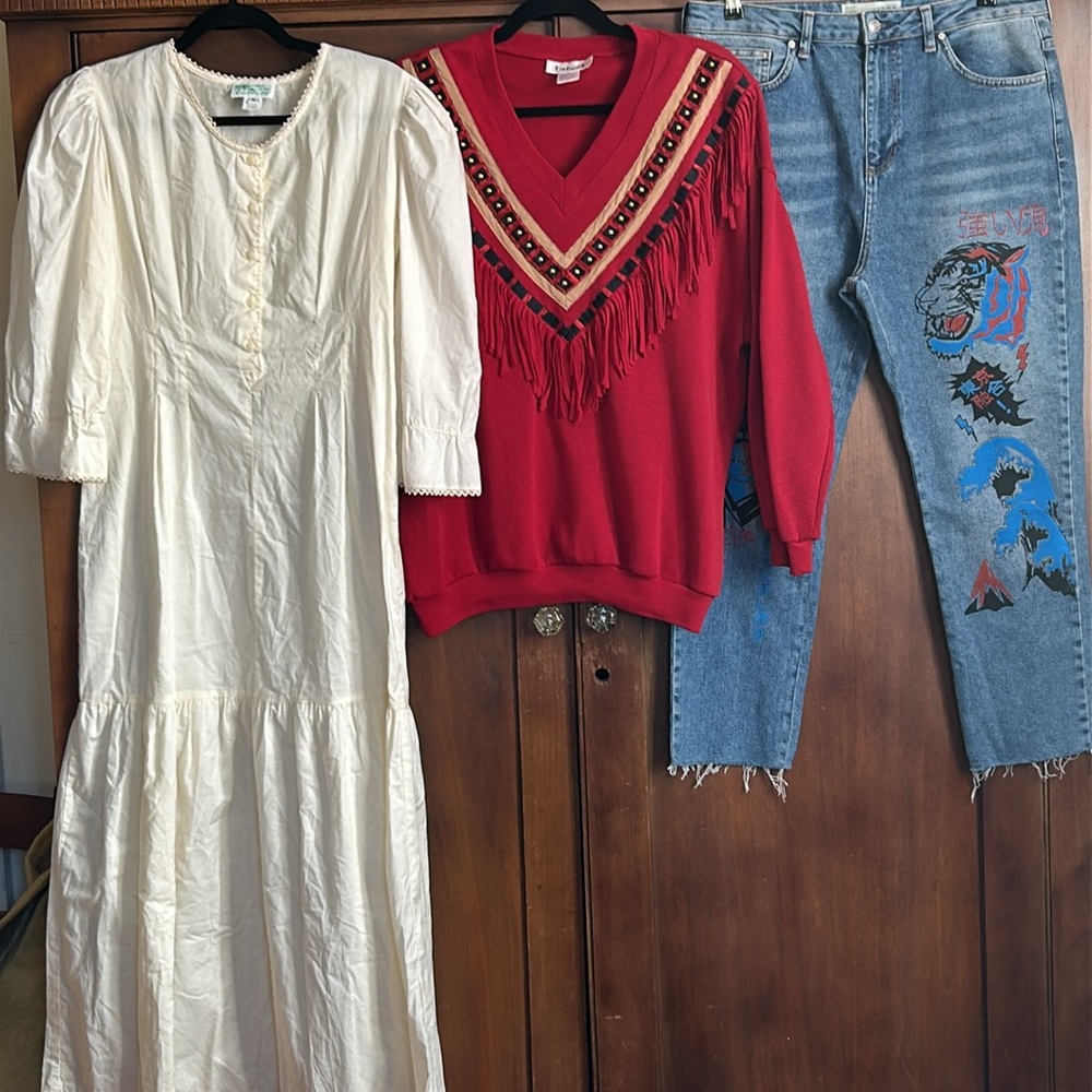 80s Fringed Studded Sweatshirt L/XL - Picture 7 of 8